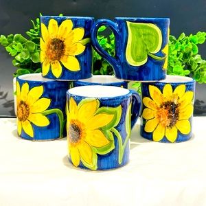 Made in Italy, by CACCAMO SIMENA, Deruta- Italy. Sunflower Mugs. Set of 6